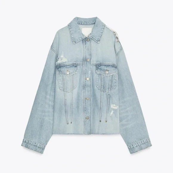 Zara TRF Ripped Denim Overshirt - Picture 12 of 15
